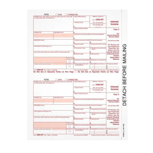 Adams Tax Forms<2024 1099-INT Tax Form, Federal Copy A, 50/Pack (LINTFED-S)