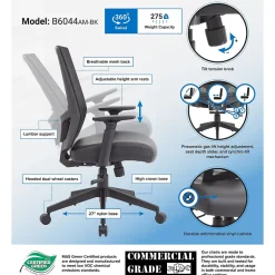 Boss Office Products Office Chairs<Mesh/Vinyl Swivel Task Chair, Black (B6044AM-BK)