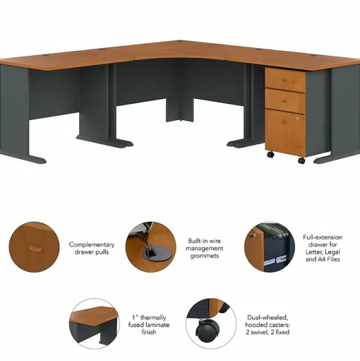 Bush Business Furniture Corner Desks<Cubix 84"W Corner Desk with Mobile File Cabinet, (SRA041NCSU)