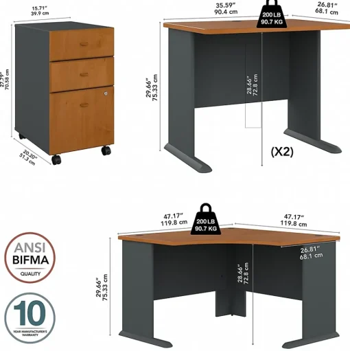 Bush Business Furniture Corner Desks<Cubix 84"W Corner Desk with Mobile File Cabinet, (SRA041NCSU)