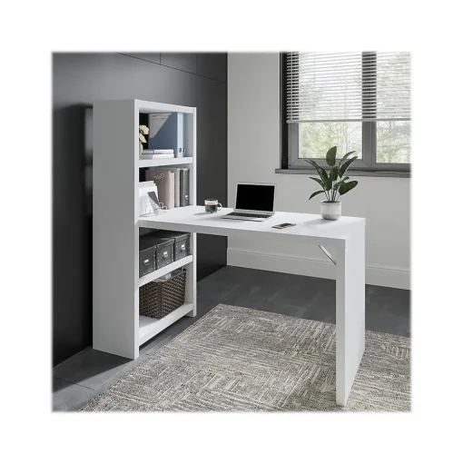 Bush Business Furniture Office Desks<Echo 56W Bookcase Desk, Pure White/Modern Gray (KI60507-03)