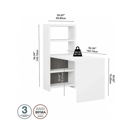 Bush Business Furniture Office Desks<Echo 56W Bookcase Desk, Pure White/Modern Gray (KI60507-03)