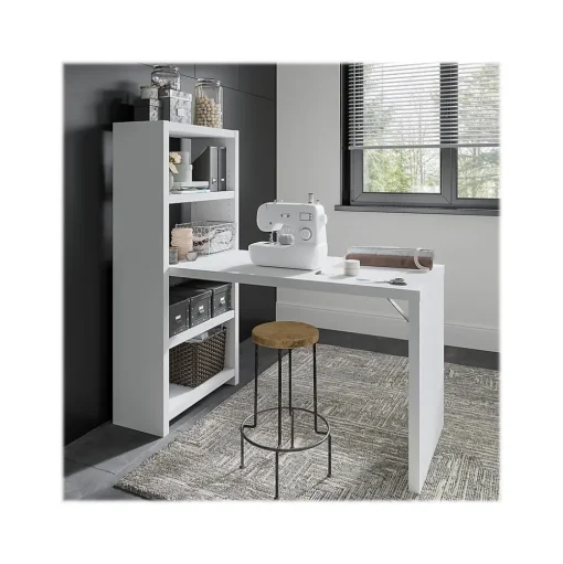 Bush Business Furniture Office Desks<Echo 56W Bookcase Desk, Pure White/Modern Gray (KI60507-03)