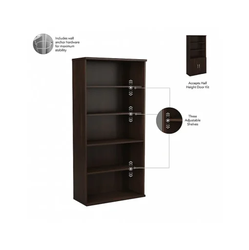 Bush Business Furniture Bookcases<Hybrid 73"H 5-Shelf Bookcase with Doors, Laminated Wood (HYB024BW)