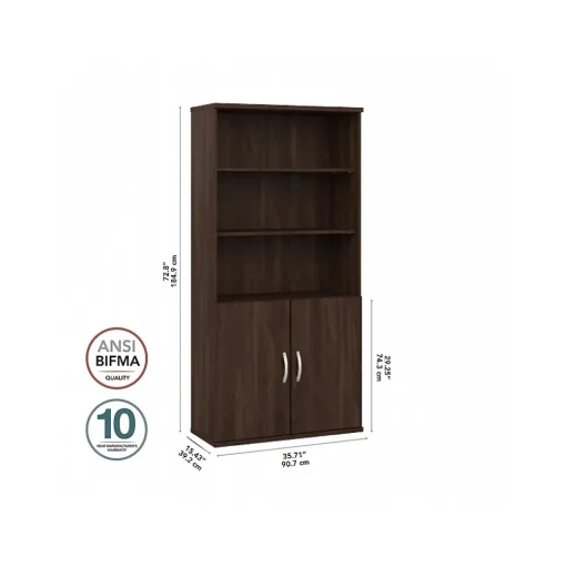 Bush Business Furniture Bookcases<Hybrid 73"H 5-Shelf Bookcase with Doors, Laminated Wood (HYB024BW)