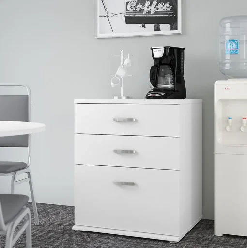 Bush Business Furniture Storage Cabinets<Universal 34" Floor Storage Cabinet with 3 Drawers, White (UNS328WH)
