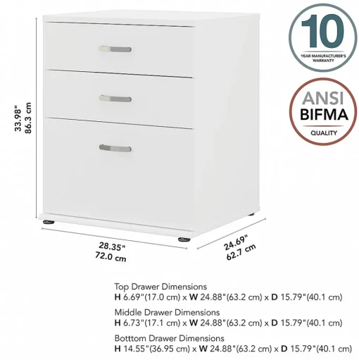 Bush Business Furniture Storage Cabinets<Universal 34" Floor Storage Cabinet with 3 Drawers, White (UNS328WH)
