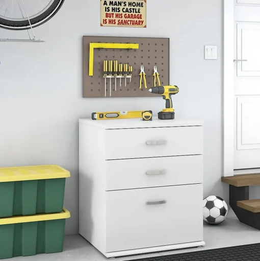 Bush Business Furniture Storage Cabinets<Universal 34" Floor Storage Cabinet with 3 Drawers, White (UNS328WH)