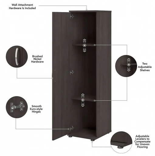 Bush Business Furniture Storage Cabinets<Universal 62" Tall Narrow Storage Cabinet with Door and 3 Shelves, Storm Gray (UNS116SG)