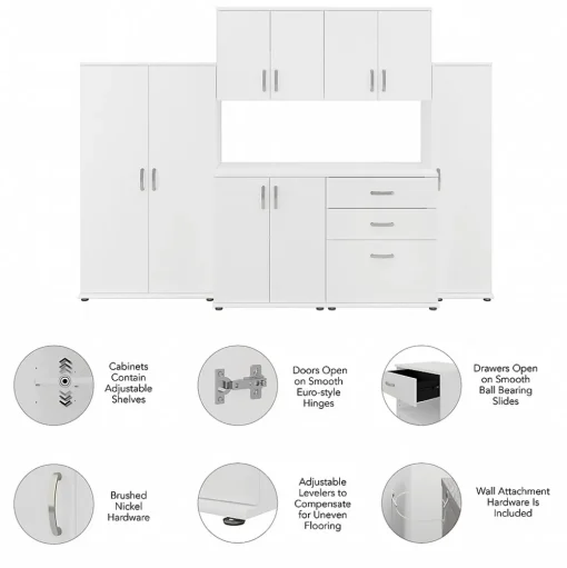 Bush Business Furniture Storage Cabinets<Universal 62" 6-Piece Modular Storage Set with 14 Shelves, White (UNS002WH)
