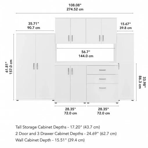 Bush Business Furniture Storage Cabinets<Universal 62" 6-Piece Modular Storage Set with 14 Shelves, White (UNS002WH)