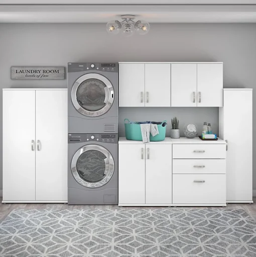 Bush Business Furniture Storage Cabinets<Universal 62" 6-Piece Modular Storage Set with 14 Shelves, White (UNS002WH)
