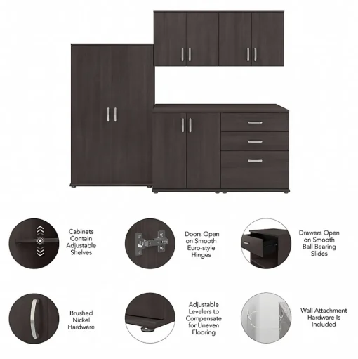 Bush Business Furniture Storage Cabinets<Universal 62" 5-Piece Modular Storage Set with 11 Shelves, Storm Gray (UNS003SG)