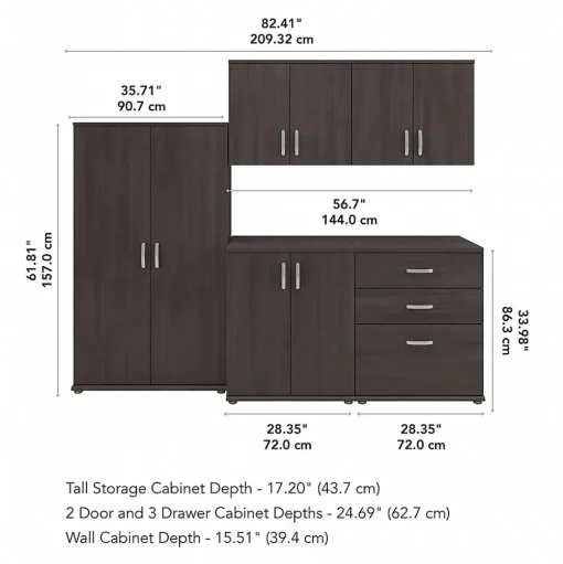 Bush Business Furniture Storage Cabinets<Universal 62" 5-Piece Modular Storage Set with 11 Shelves, Storm Gray (UNS003SG)