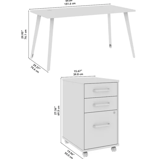 Bush Business Furniture Office Desks<Vista 60"W Desk with 3 Drawer Mobile File Cabinet, Natural Elm (VST002NESU)