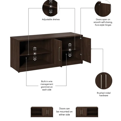 Bush Business Furniture Storage Cabinets<Vista Low Storage Cabinet with Doors and Shelves, Black Walnut (VSS160BW)