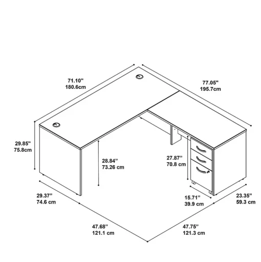 Bush Business Furniture L-Desks<Westfield 72W L Shaped Desk with 48W Return and Mobile File Cabinet, (SRC001MASU)