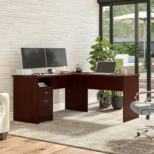 Bush Furniture Office Desks<Cabot 60"W L Shaped Computer Desk with Drawers, (CAB044HVC)