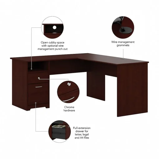 Bush Furniture Office Desks<Cabot 60"W L Shaped Computer Desk with Drawers, (CAB044HVC)