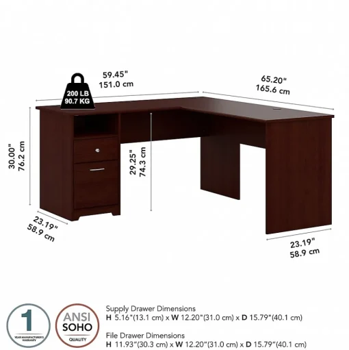 Bush Furniture Office Desks<Cabot 60"W L Shaped Computer Desk with Drawers, (CAB044HVC)