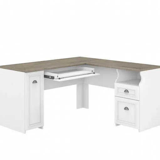 Bush Furniture L-Desks<Fairview 60"W L Shaped Desk with Drawers and Storage Cabinet, (WC53630-03K)