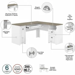Bush Furniture L-Desks<Fairview 60"W L Shaped Desk with Drawers and Storage Cabinet, (WC53630-03K)