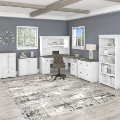 Bush Furniture L-Desks<Fairview 60"W L Shaped Desk with Drawers and Storage Cabinet, (WC53630-03K)