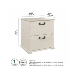 Bush Furniture File Cabinets<Homestead 2-Drawer Lateral File Cabinet, Letter/Legal Size, Lockable, Linen White Oak (HOF129LW-Z)