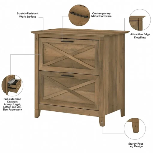 Bush Furniture File Cabinets<Key West 2-Drawer Lateral File Cabinet, Letter/Legal, Reclaimed Pine, 30" (KWF130RCP-03)