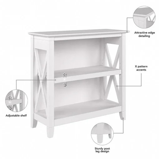 Bush Furniture Bookcases<Key West 30"H 2-Shelf Bookcase with Adjustable Shelf, Pure White Oak (KWB124WT-03)
