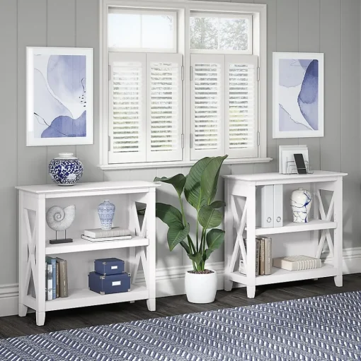 Bush Furniture Bookcases<Key West 30"H 2-Shelf Bookcase with Adjustable Shelf, Pure White Oak (KWB124WT-03)