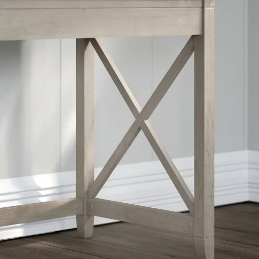 Bush Furniture L-Desks<Key West 60"W L Shaped Desk with File Cabinets and 5 Shelf Bookcase, Washed Gray (KWS017WG)
