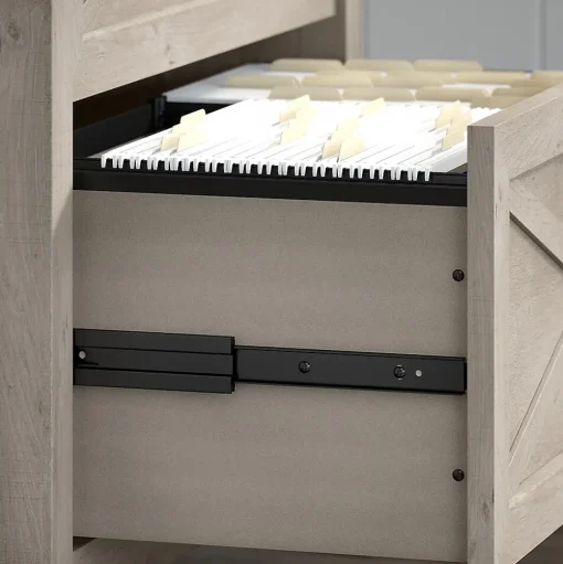Bush Furniture L-Desks<Key West 60"W L Shaped Desk with File Cabinets and 5 Shelf Bookcase, Washed Gray (KWS017WG)