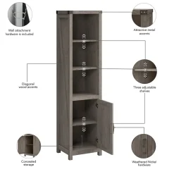 Bush Furniture Bookcases<Knoxville 72"H 5-Shelf Bookcase with Door, Restored Gray (CGB118RTG-03)