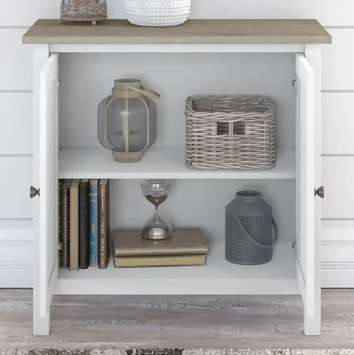 Bush Furniture Storage Cabinets<Mayfield 30" Storage Cabinet with 2 Shelves, Pure White/Shiplap Gray (MAS131GW2-03)