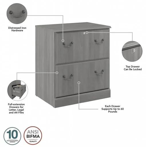 Bush Furniture File Cabinets<Saratoga 2-Drawer Lateral File Cabinet, Locking, Modern Gray (EX45854-03)