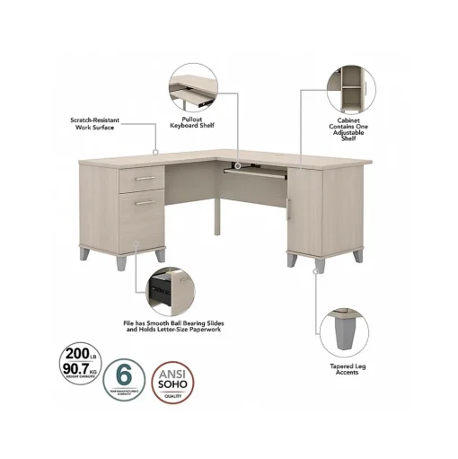 Bush Furniture L-Desks<Somerset 60"W L Shaped Desk with Storage, (WC81130K)