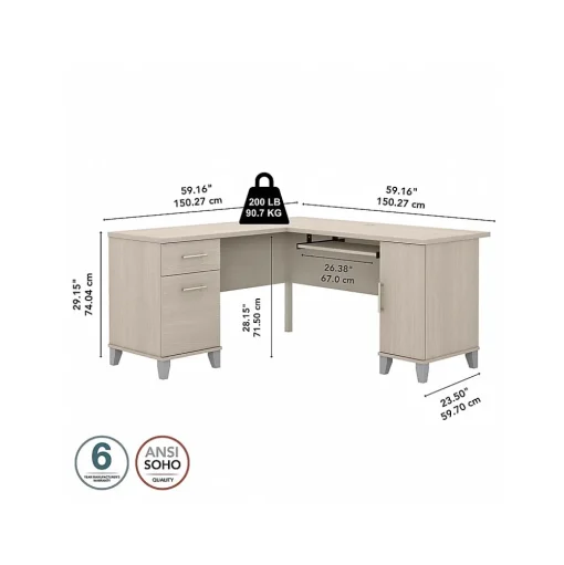 Bush Furniture L-Desks<Somerset 60"W L Shaped Desk with Storage, (WC81130K)