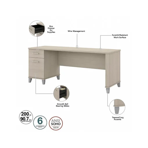 Bush Furniture L-Desks<Somerset 72"W 3 Position Sit to Stand L Shaped Desk with Hutch and File Cabinet, (SET016SO)
