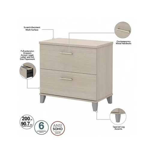 Bush Furniture L-Desks<Somerset 72"W 3 Position Sit to Stand L Shaped Desk with Hutch and File Cabinet, (SET016SO)