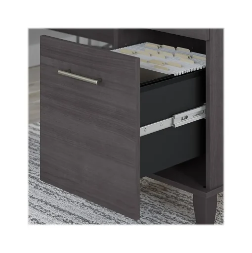 Bush Furniture L-Desks<Somerset 72"W L Shaped Desk with Hutch and 5 Shelf Bookcase, (SET011SG)