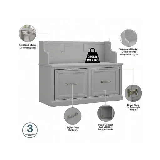 Bush Furniture Storage Cabinets<Woodland 40W Entryway Bench with Doors, Cape Cod Gray (WDL005CG)
