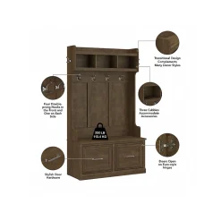 Bush Furniture Storage Cabinets<Woodland 40W Hall Tree and Shoe Storage Bench with Doors, Ash Brown (WDL001ABR)