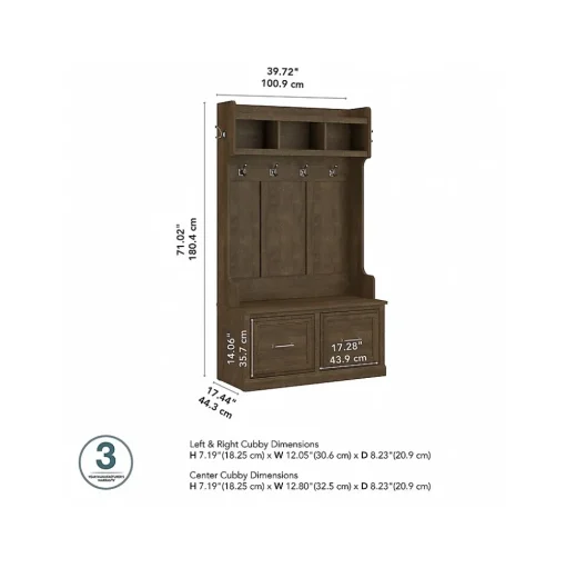 Bush Furniture Storage Cabinets<Woodland 40W Hall Tree and Shoe Storage Bench with Doors, Ash Brown (WDL001ABR)