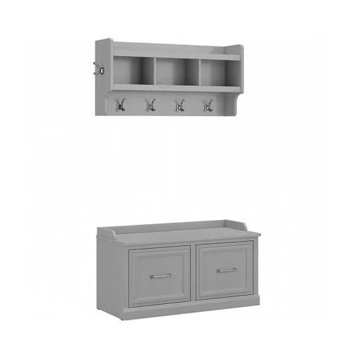 Bush Furniture Storage Cabinets<Woodland 40W Shoe Storage Bench with Doors and Wall Mounted Coat Rack, Cape Cod Gray (WDL003CG)