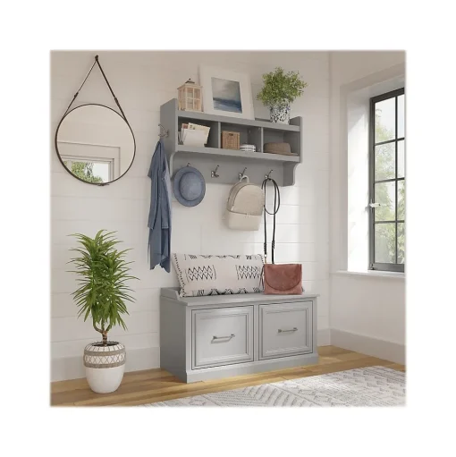 Bush Furniture Storage Cabinets<Woodland 40W Shoe Storage Bench with Doors and Wall Mounted Coat Rack, Cape Cod Gray (WDL003CG)