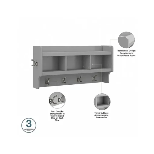 Bush Furniture Storage Cabinets<Woodland 40W Shoe Storage Bench with Doors and Wall Mounted Coat Rack, Cape Cod Gray (WDL003CG)