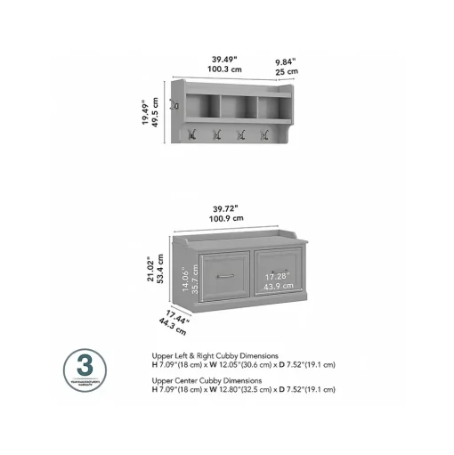 Bush Furniture Storage Cabinets<Woodland 40W Shoe Storage Bench with Doors and Wall Mounted Coat Rack, Cape Cod Gray (WDL003CG)