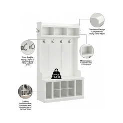 Bush Furniture Storage Cabinets<Woodland 40W Hall Tree and Shoe Storage Bench with Shelves, White Ash (WDL002WAS)
