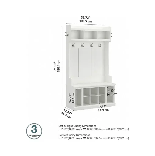 Bush Furniture Storage Cabinets<Woodland 40W Hall Tree and Shoe Storage Bench with Shelves, White Ash (WDL002WAS)